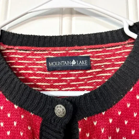 Vintage Mountain Lake Wool Knit Brass Button Down Holiday Sweater Size Medium - Picture 3 of 3